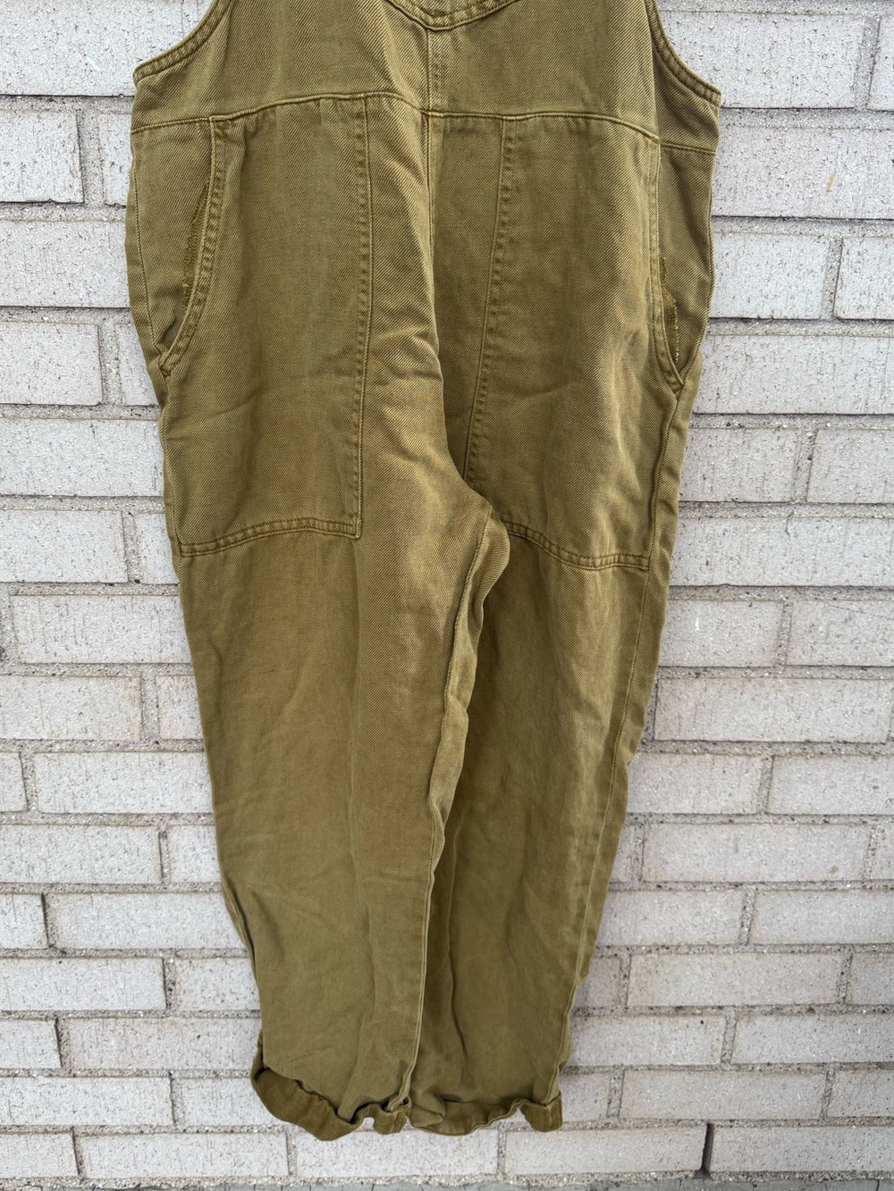 Aerie Lightweight Olive Green Brown Twill Overalls Rolled Leg Small - Picture 3 of 5